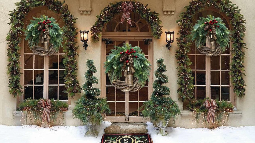 Corona de Navidad boho con cascabeles para puerta y pared