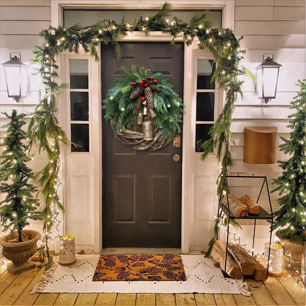 Corona de Navidad boho con cascabeles para puerta y pared