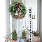 Corona de Navidad boho con cascabeles para puerta y pared
