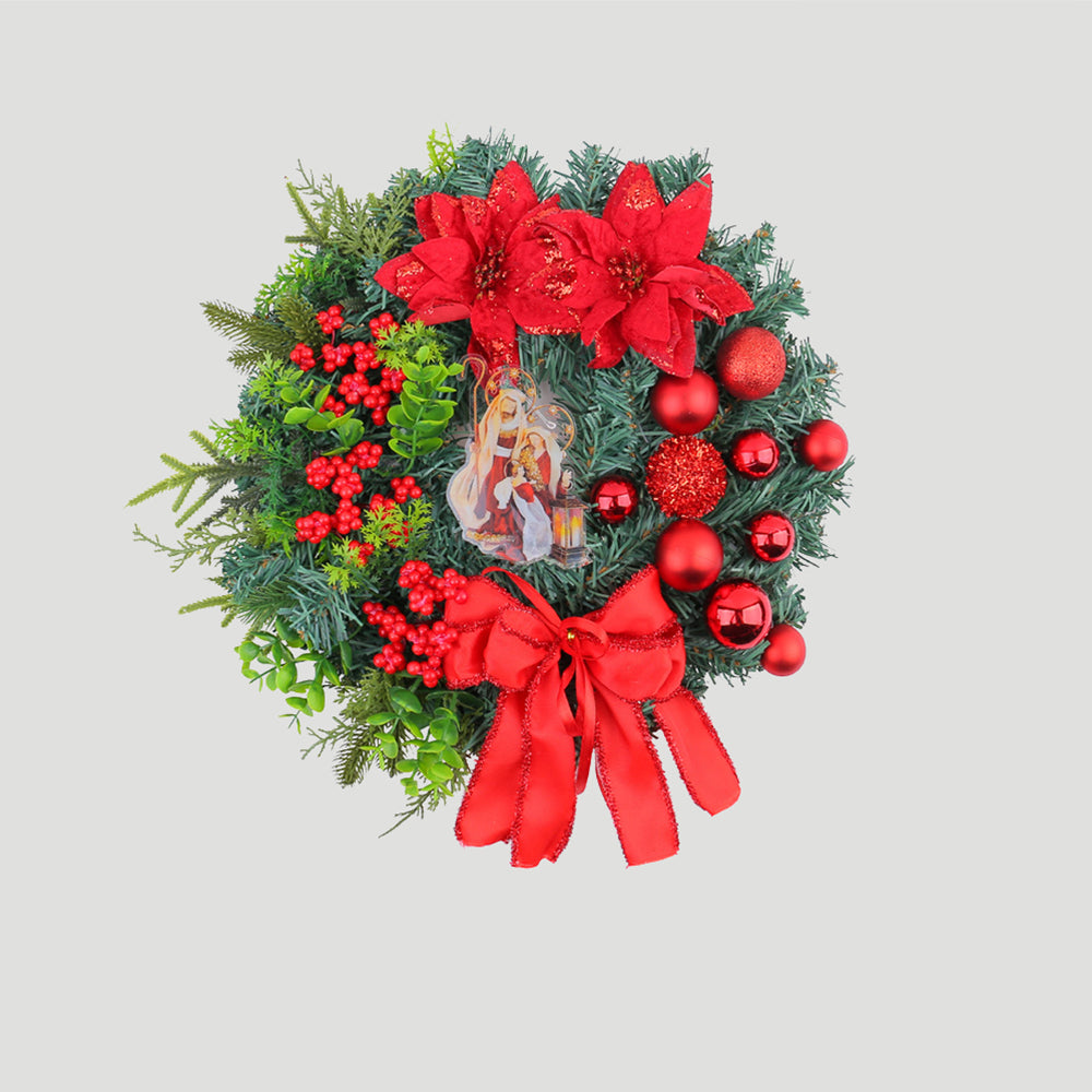 Corona de Navidad con Belén y luces LED