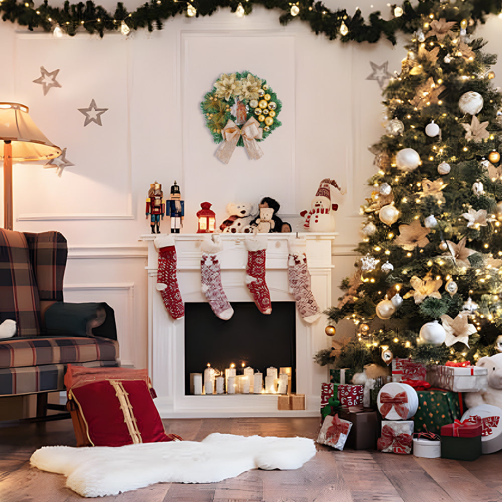 Corona de Navidad con Belén y luces LED