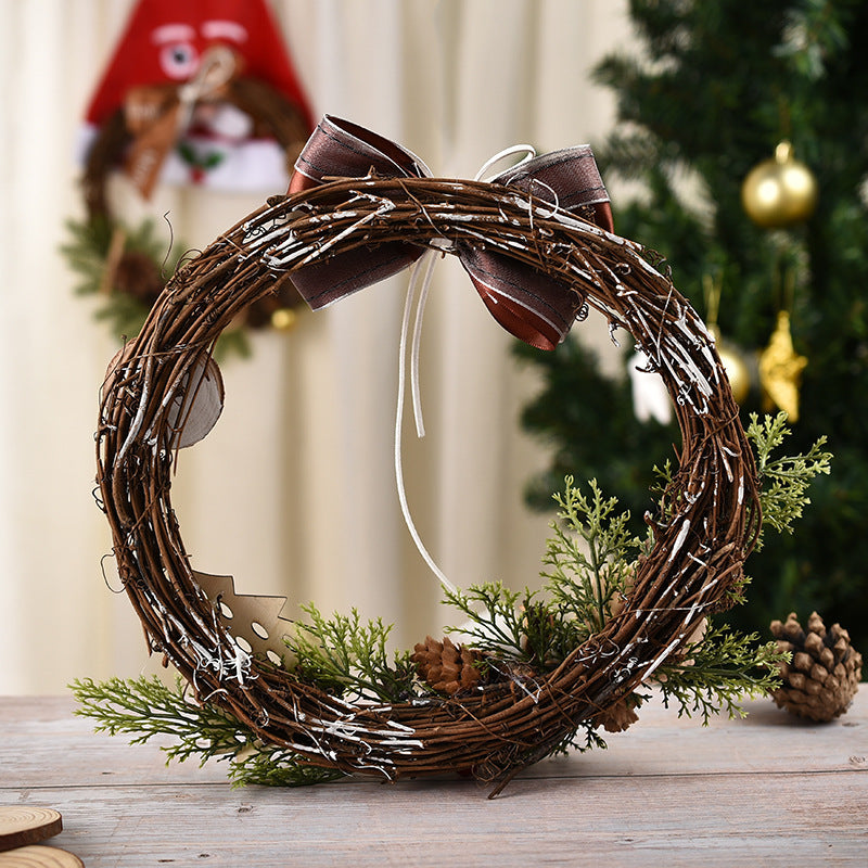 Corona de Navidad decorativa con anilla de mimbre