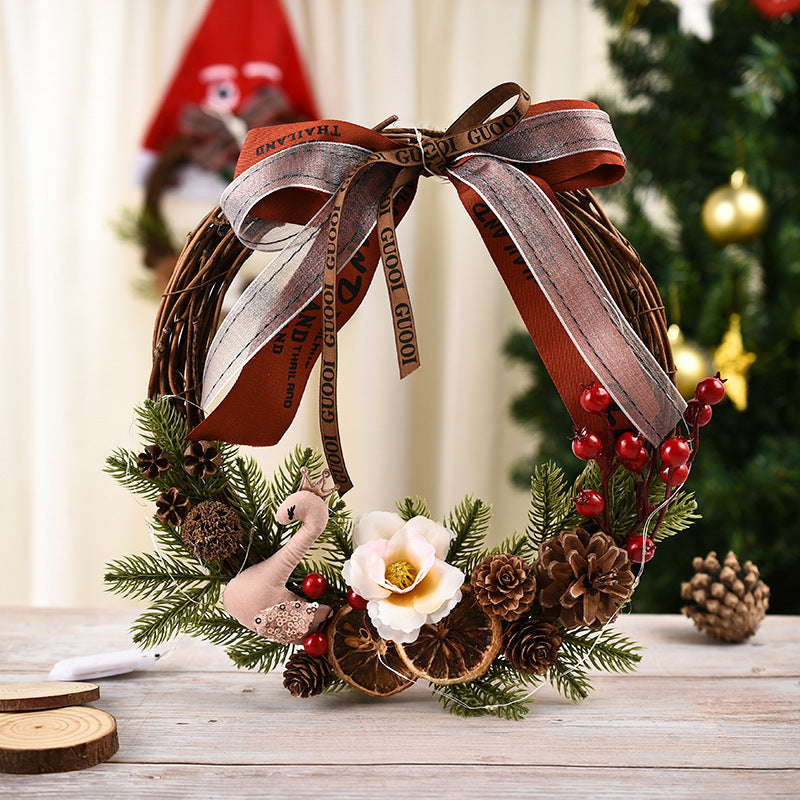 Corona de Navidad decorativa con anilla de mimbre