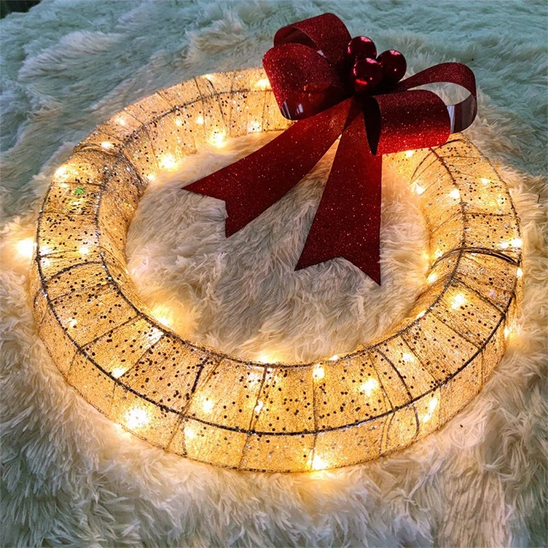 Corona de Navidad iluminada de 50 cm hecha a mano con 140 luces LED