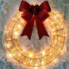Corona de Navidad iluminada de 50 cm hecha a mano con 140 luces LED