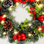 Corona de Navidad Lunoria con iluminación LED y bayas rojas