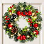 Corona de Navidad Lunoria con iluminación LED y bayas rojas
