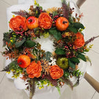 Corona de otoño con peonías y calabazas para puerta | 40 cm o 50 cm | Hecha a mano para interior y exterior estilo granj