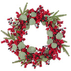 Corona navideña con bayas rojas y hojas de ciprés verde – Decoración perfecta para las fiestas