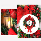 Corona navideña LED con lazo rojo para decoración interior