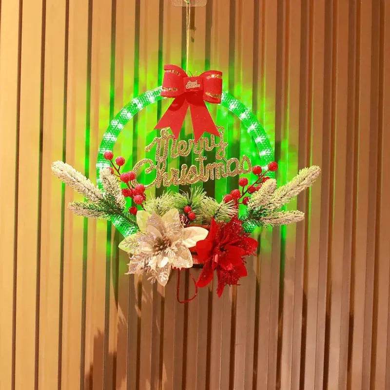 Corona navideña luminosa LED con guirnalda para puerta