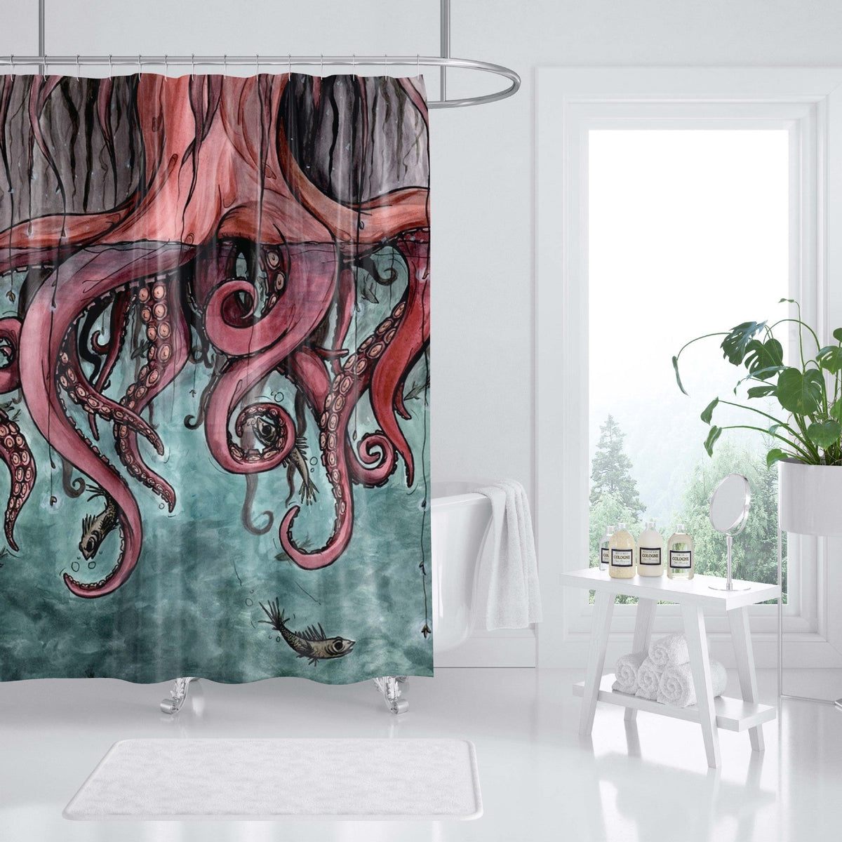 Cortina de ducha con diseño de temática oceánica