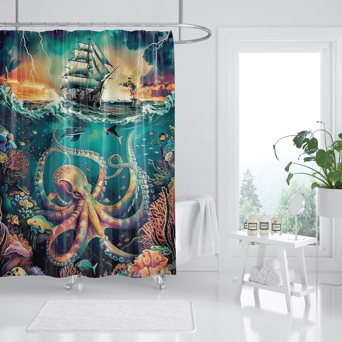 Cortina de ducha con diseño de temática oceánica