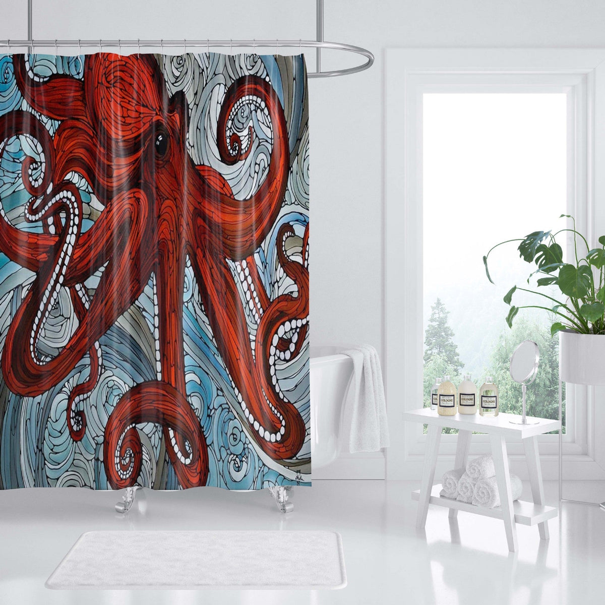 Cortina de ducha con diseño de temática oceánica