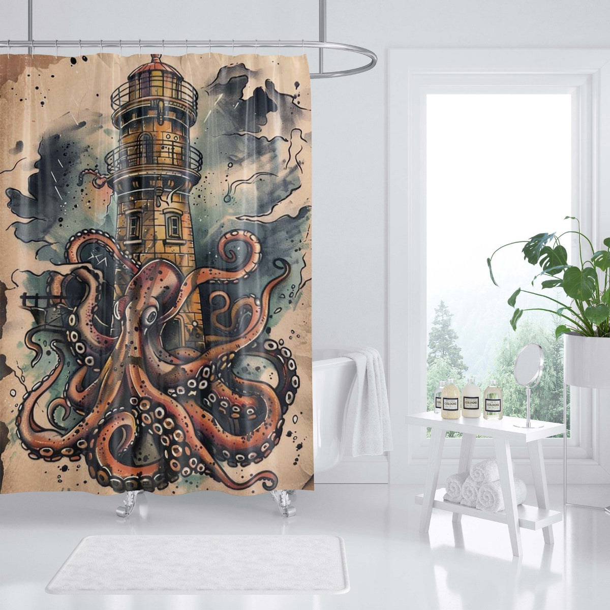 Cortina de ducha con diseño de temática oceánica