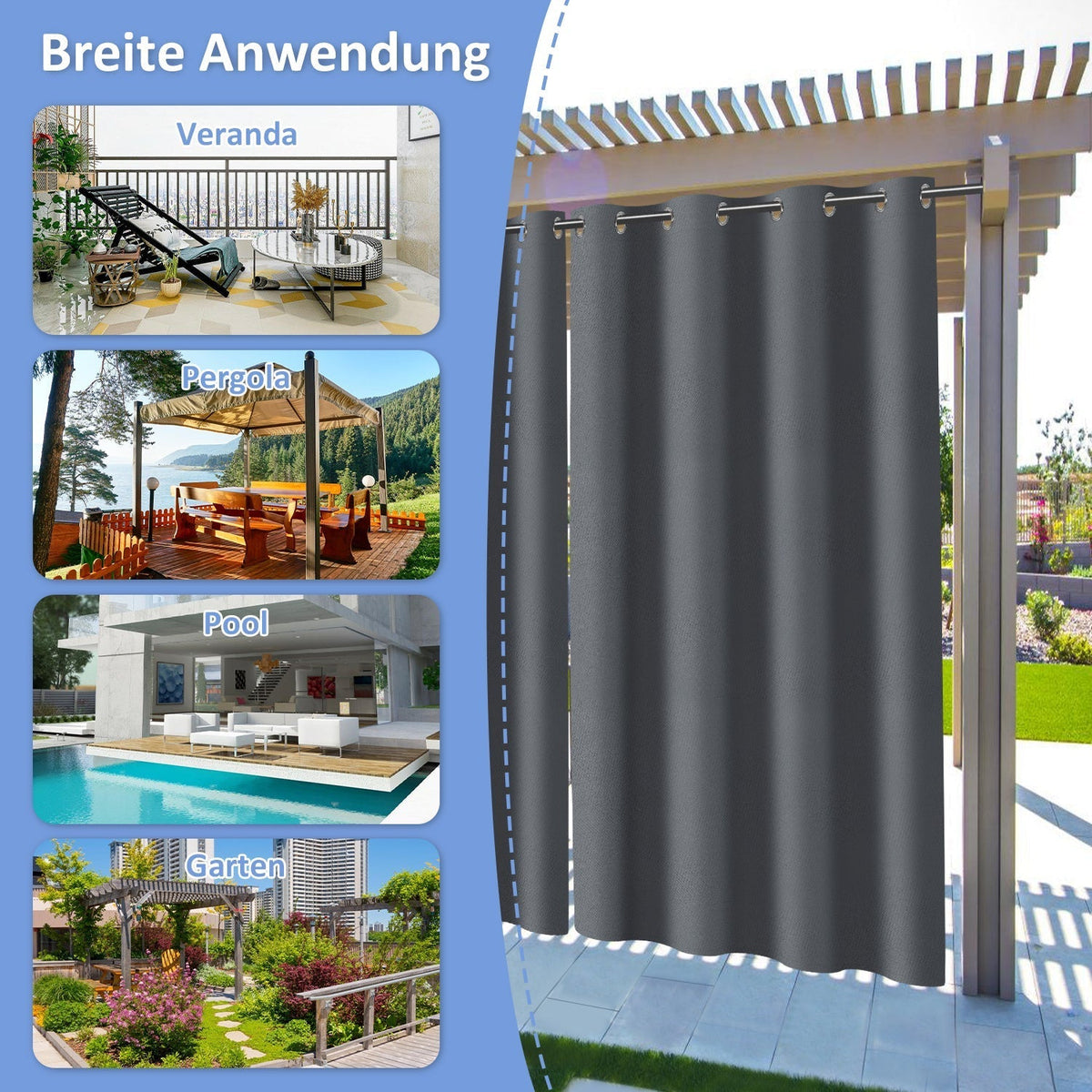 Cortina exterior impermeable con ojales
