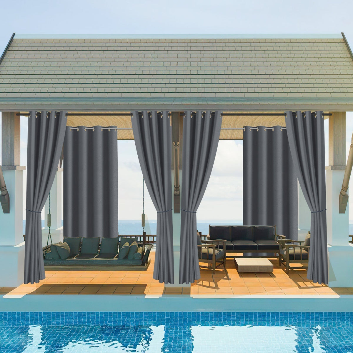 Cortina exterior impermeable con ojales
