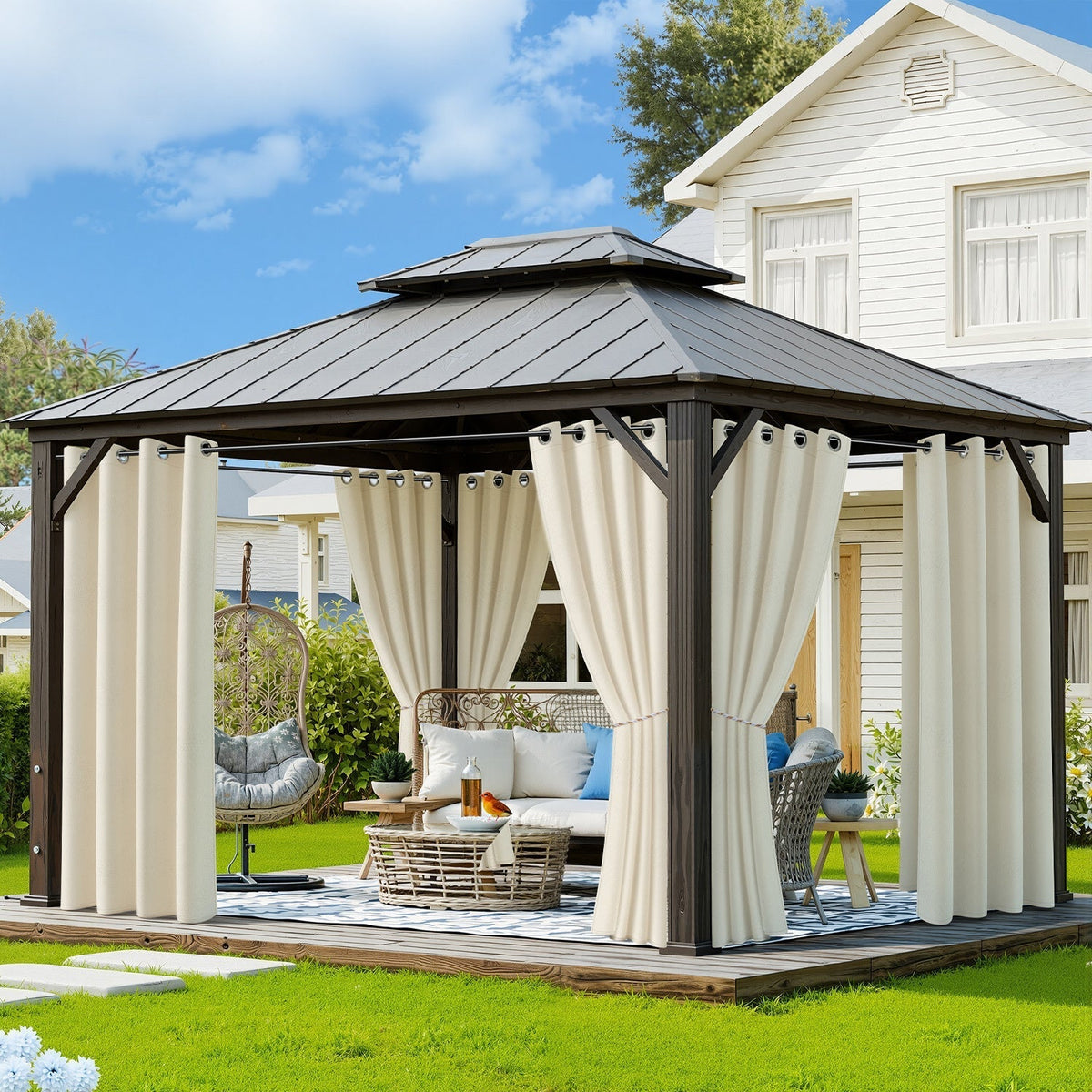 Cortina exterior impermeable con ojales