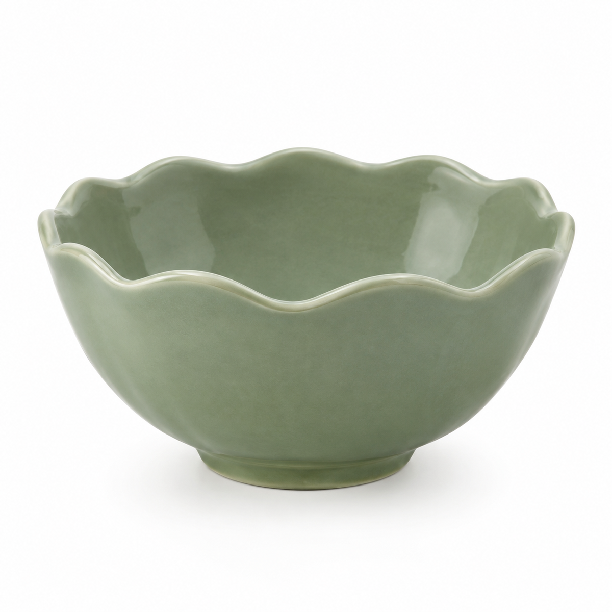 Cuenco Decorativo de Cerámica Festoneado Verde Salvia 25 cm