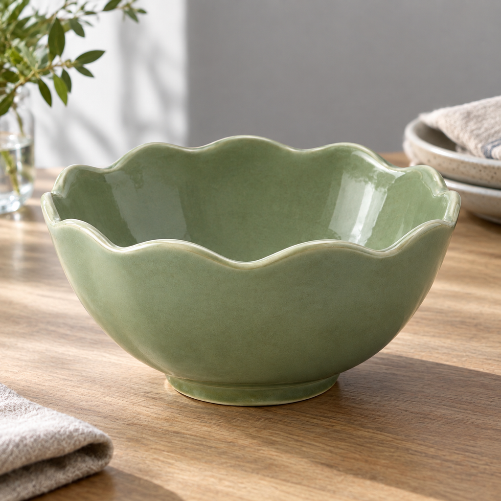 Cuenco Decorativo de Cerámica Festoneado Verde Salvia 25 cm