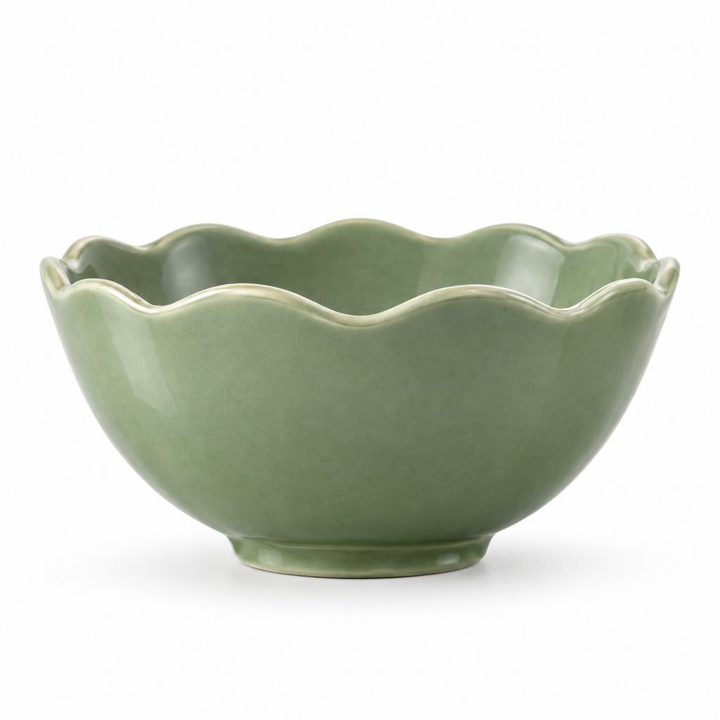 Cuenco Decorativo de Cerámica Festoneado Verde Salvia 25 cm