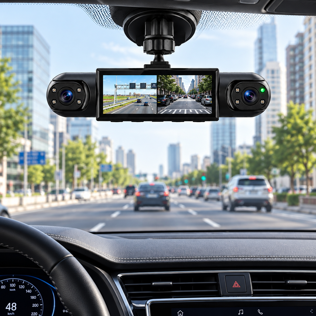Dashcam 360° con 4 cámaras – Cámara de coche frontal, trasera y lateral con GPS, visión nocturna y cámara de marcha atrá