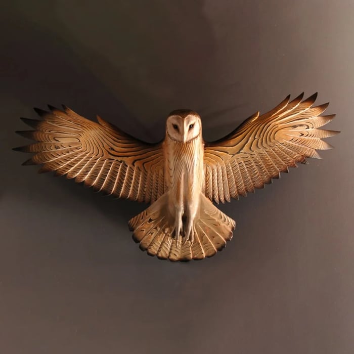 Decoración de pared de madera búho «Majestic» – Arte de pared de madera con veta natural, arte de pared de búho para sal