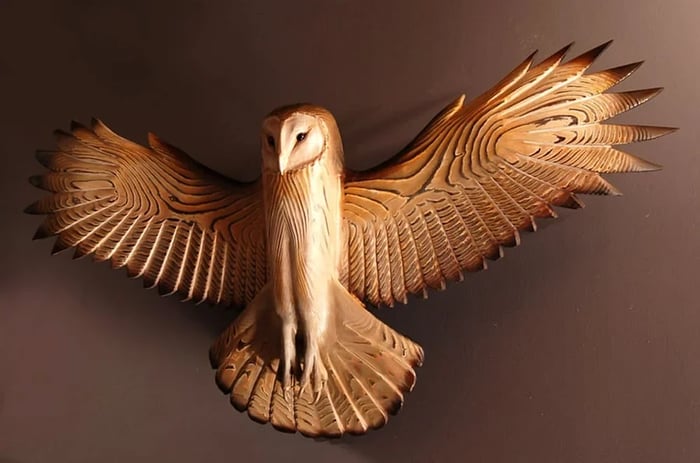 Decoración de pared de madera búho «Majestic» – Arte de pared de madera con veta natural, arte de pared de búho para sal