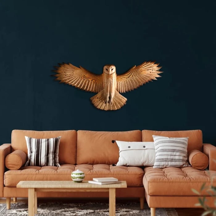 Decoración de pared de madera búho «Majestic» – Arte de pared de madera con veta natural, arte de pared de búho para sal