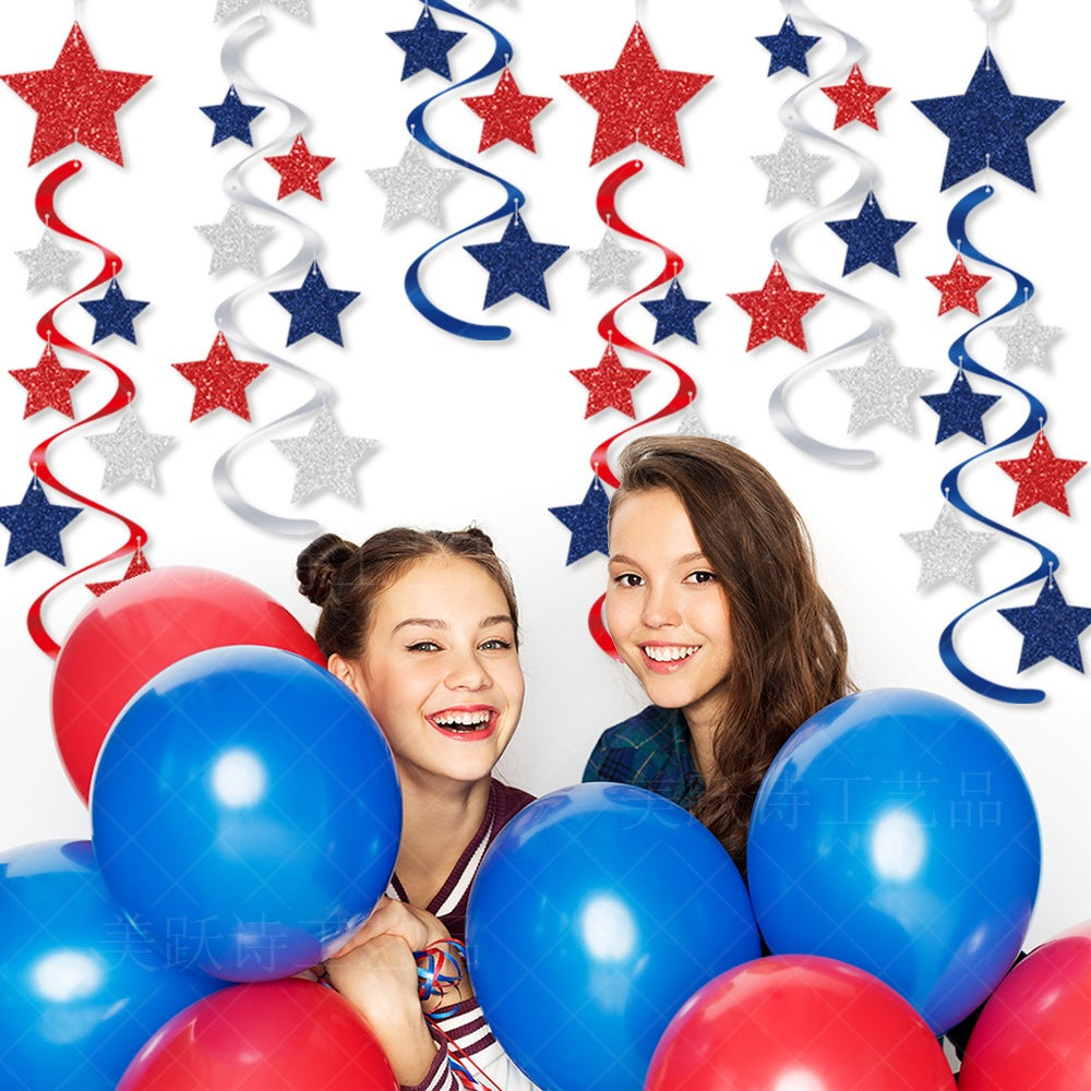 Decoraciones colgantes espirales con estrellas brillantes, set multipieza con purpurina y anilla
