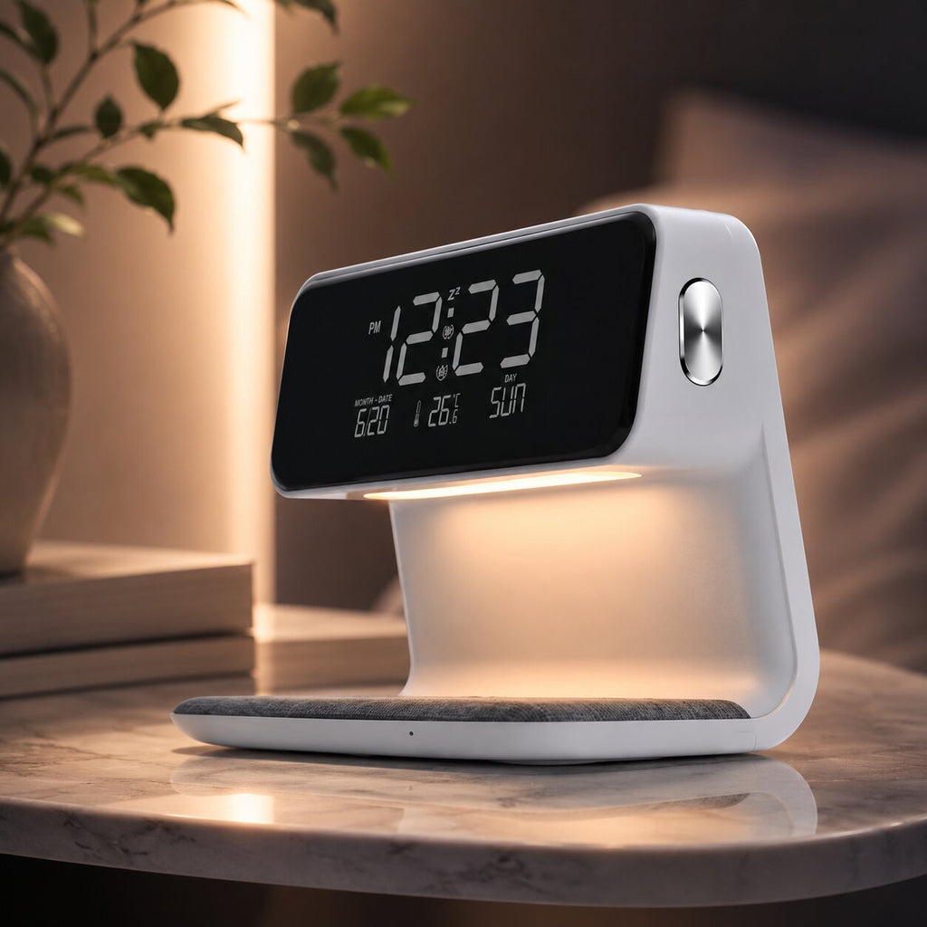 Despertador LED con carga inalámbrica | Pantalla LCD con hora, fecha y temperatura | Regulador táctil con 3 niveles de b