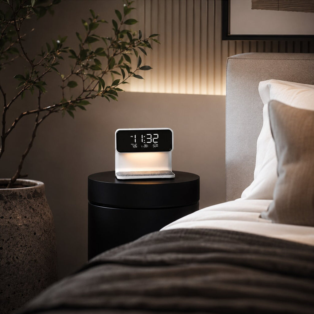 Despertador LED con carga inalámbrica | Pantalla LCD con hora, fecha y temperatura | Regulador táctil con 3 niveles de b