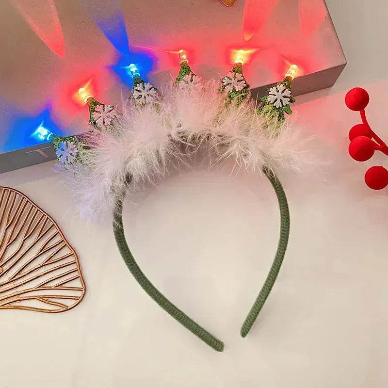 Diadema navideña luminosa con copo de nieve para mujer