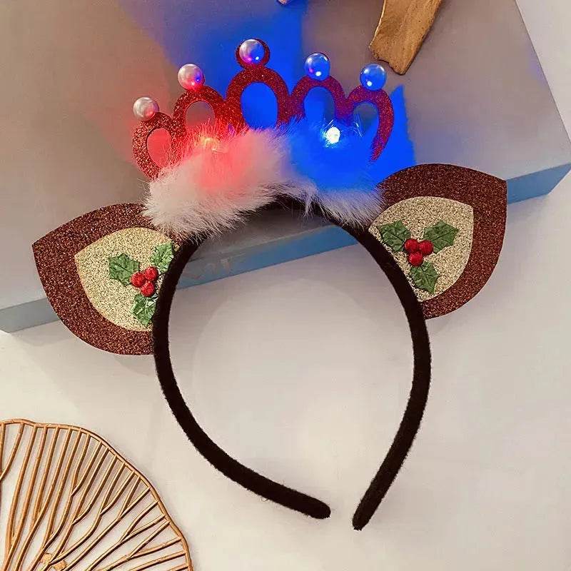 Diadema navideña luminosa con copo de nieve para mujer