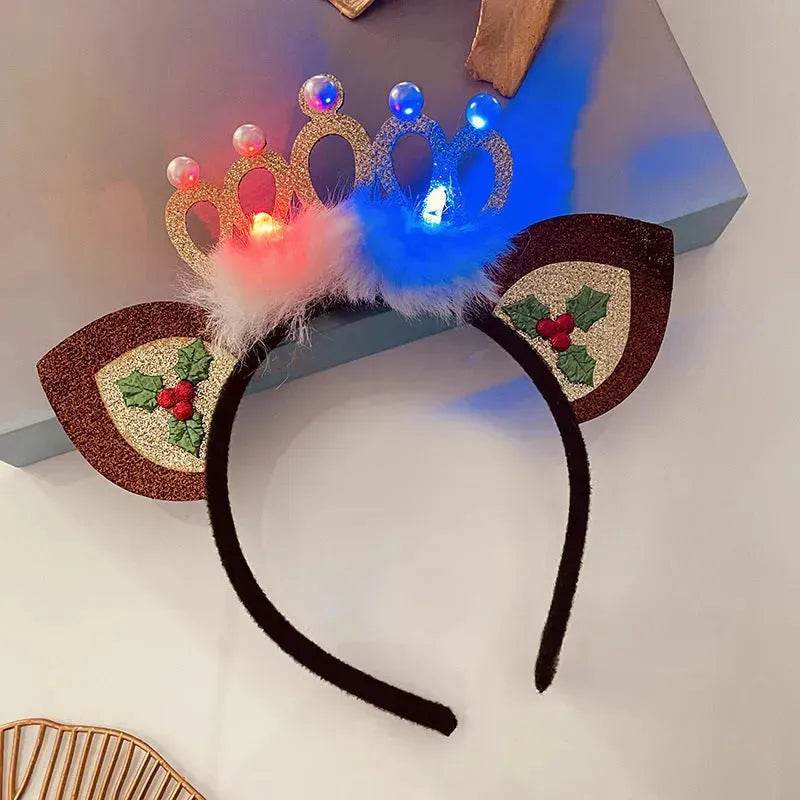 Diadema navideña luminosa con copo de nieve para mujer