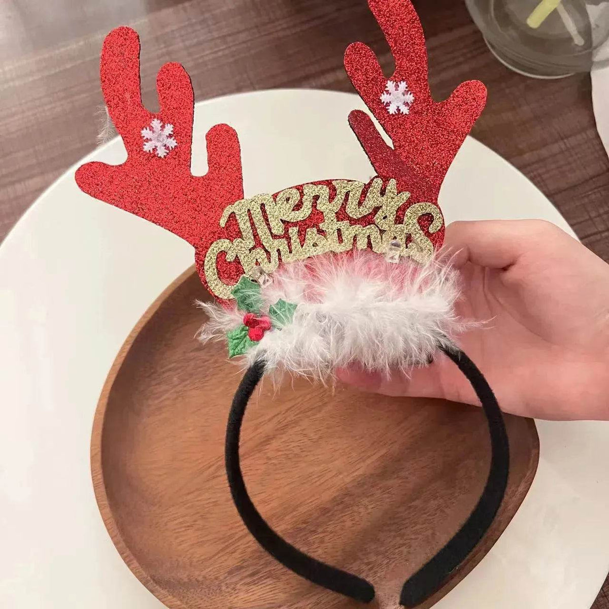 Diadema navideña luminosa con copo de nieve para mujer