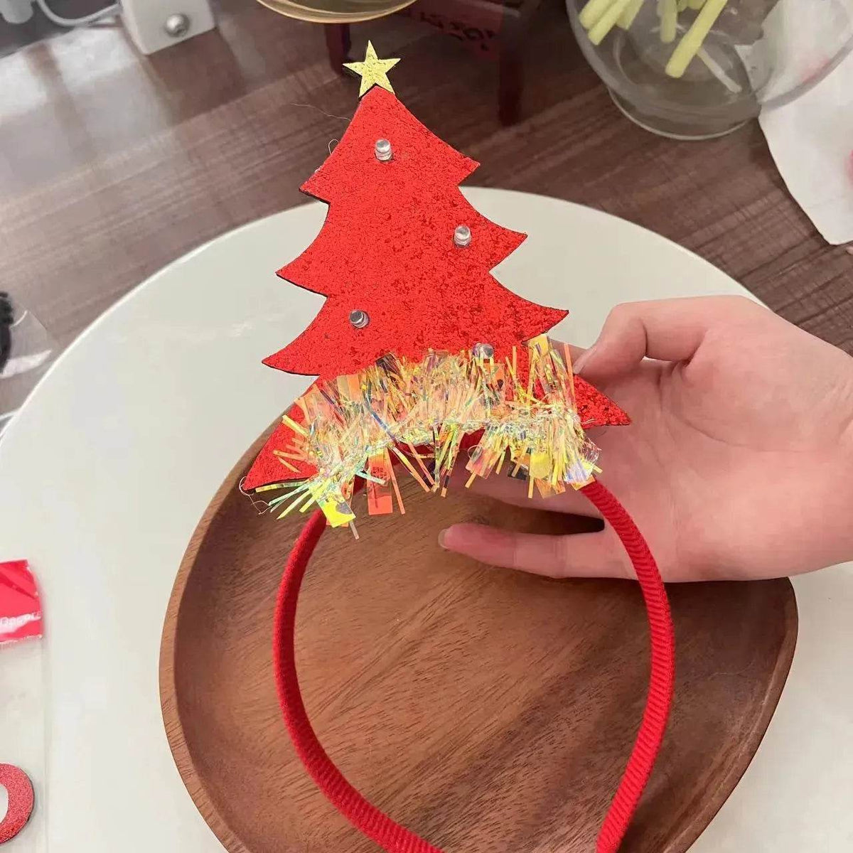 Diadema navideña luminosa con copo de nieve para mujer
