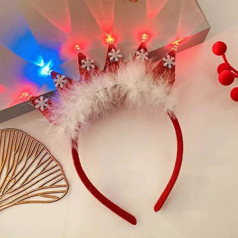 Diadema navideña luminosa con copo de nieve para mujer