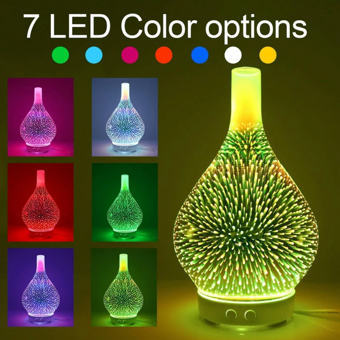 Difusor de aceites esenciales AromaBurst con cristal 3D y luces LED