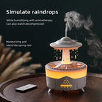 Difusor de aceites esenciales con efecto lluvia, luz LED y humidificador