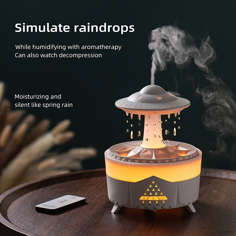 Difusor de aceites esenciales con efecto lluvia, luz LED y humidificador