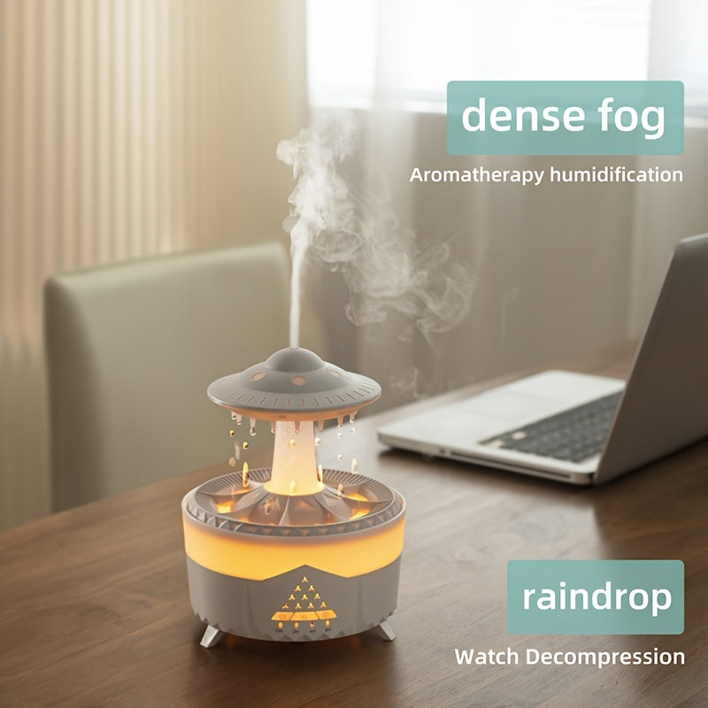 Difusor de aceites esenciales con efecto lluvia, luz LED y humidificador