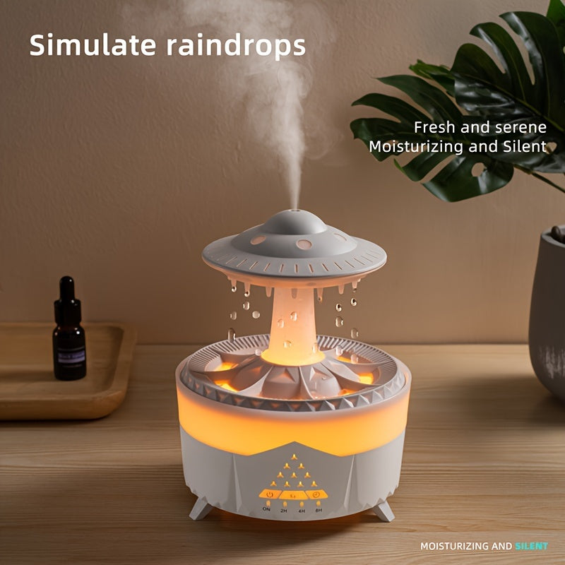 Difusor de aceites esenciales con efecto lluvia, luz LED y humidificador