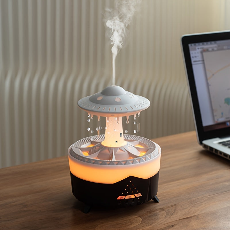 Difusor de aceites esenciales con efecto lluvia, luz LED y humidificador