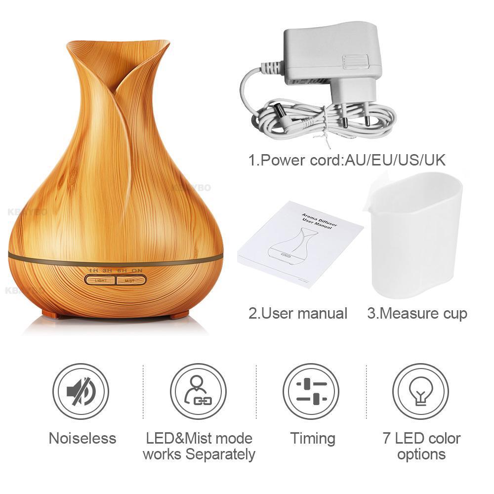 Difusor de aceites esenciales con efecto madera (400 ml)