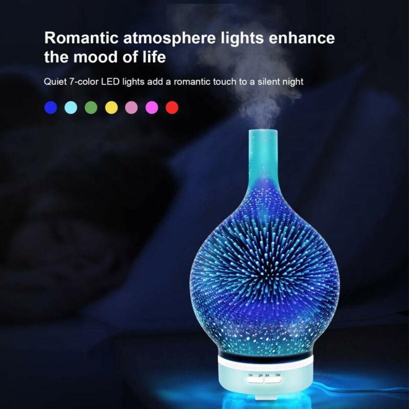 Difusor de aceites esenciales y humidificador con efecto 3D de fuegos artificiales