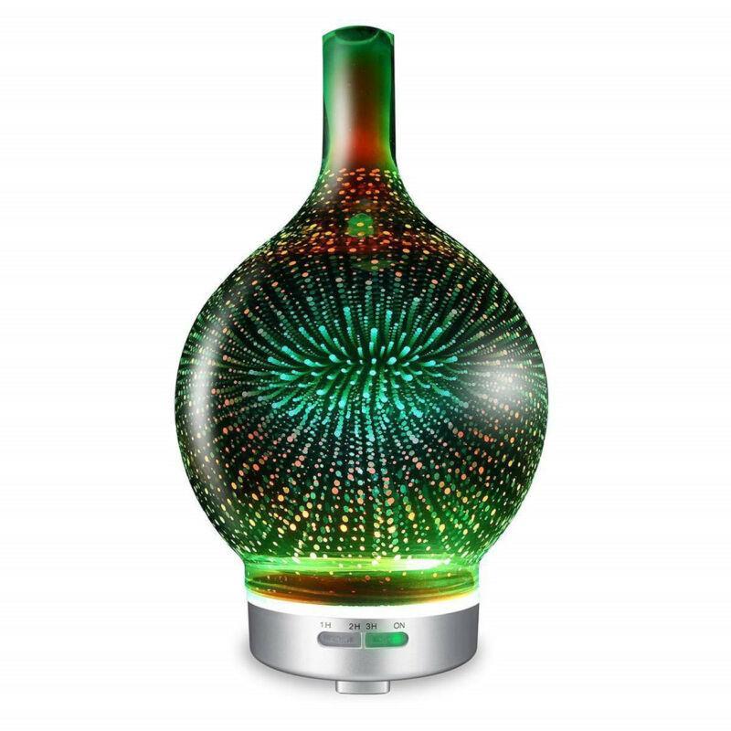 Difusor de aceites esenciales y humidificador con efecto 3D de fuegos artificiales