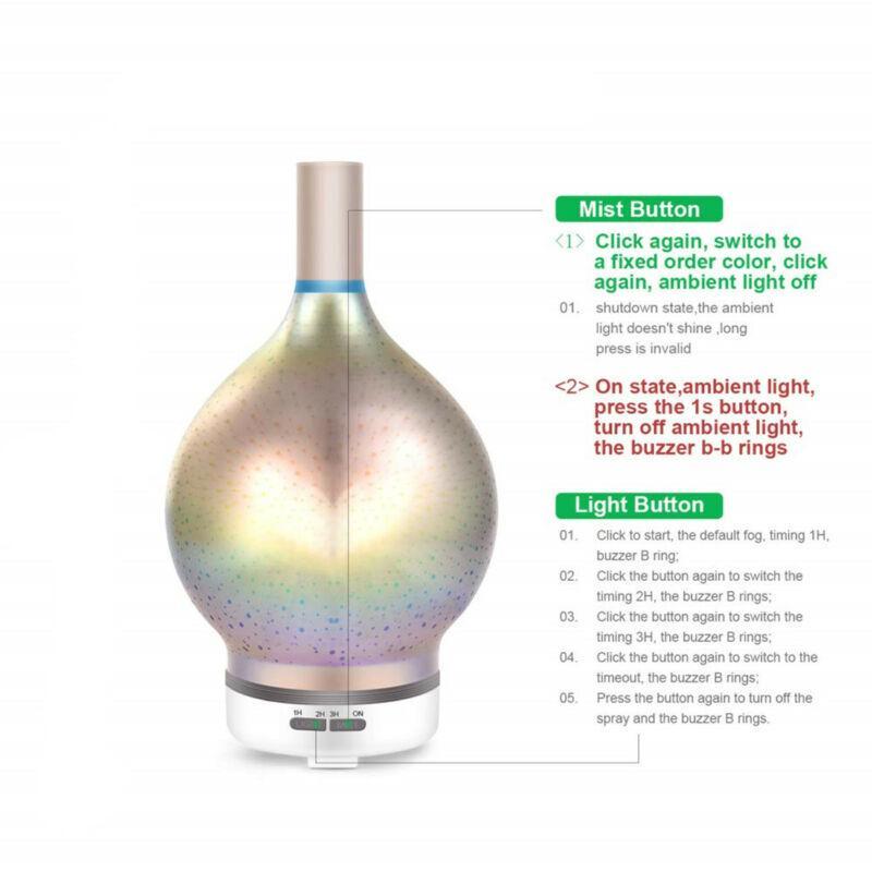 Difusor de aceites esenciales y humidificador con efecto 3D de fuegos artificiales