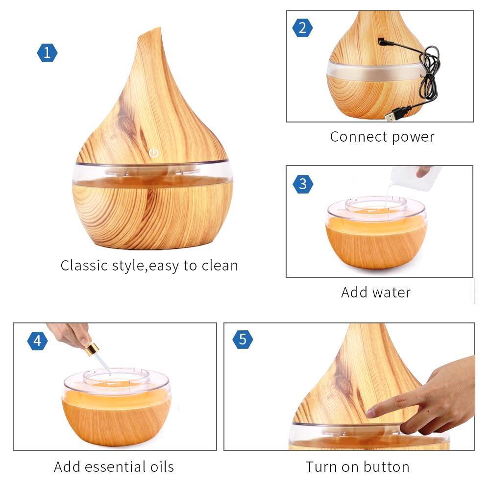 Difusor de aceites esenciales ultrasónico con efecto madera