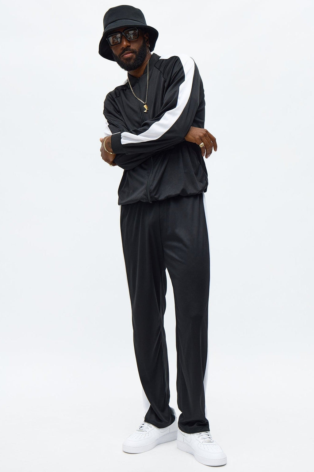 Disfraz de hip hop de dos piezas para hombre con contraste blanco y negro para fiestas